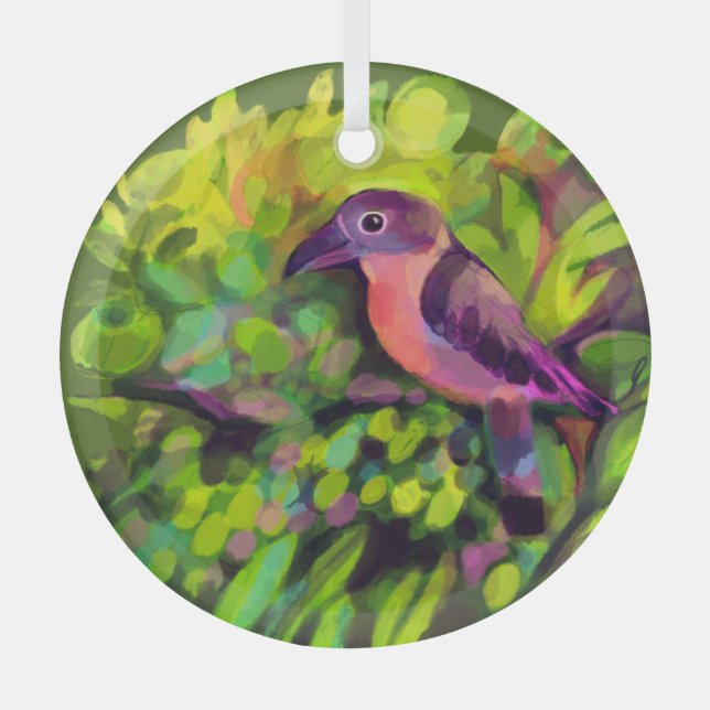 Pink toucanet glass tree decoration (Front)