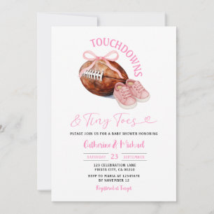 Pink Touchdown & Tiny Toes Football Baby Shower Invitation