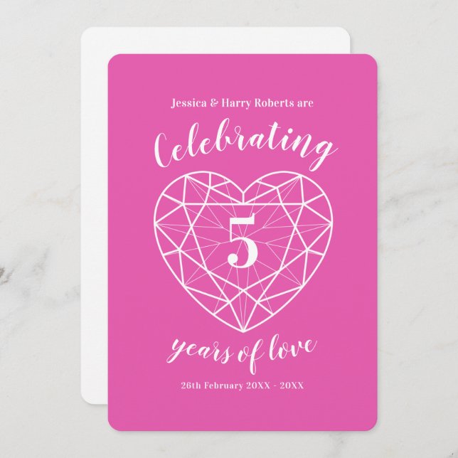 Pink Tourmaline Anniversary 5 years invites (Front/Back)