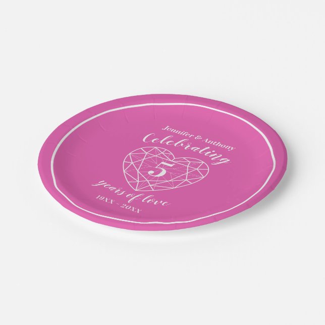Pink tourmaline anniversary 5 years party plates (Angled)