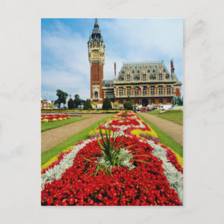 Pink Town Hall, Calais, France flowers Postcard