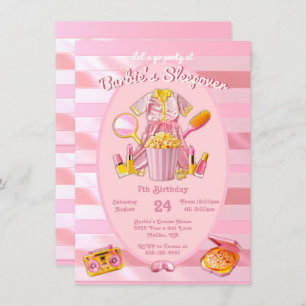 Pink toy doll Sleepover Slumber Birthday Party Invitation
