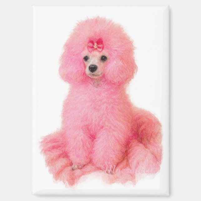 pink toy poodle magnet, pink poodle, refrigerator magnet (Front)