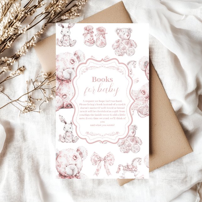 Pink Toys Toile De Jouy Baby Shower Books for Baby Enclosure Card (Creator Uploaded)
