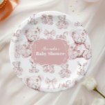 Pink Toys Toile De Jouy Baby Shower Paper Plate<br><div class="desc">Add a touch of elegance to your baby shower with our Toile De Jouy Bow Baby Shower Paper Plates. Designed with the classic and intricate Toile De Jouy pattern, these plates feature charming pastoral scenes that embody timeless sophistication and charm. The delicate bow accent enhances the design, making these plates...</div>