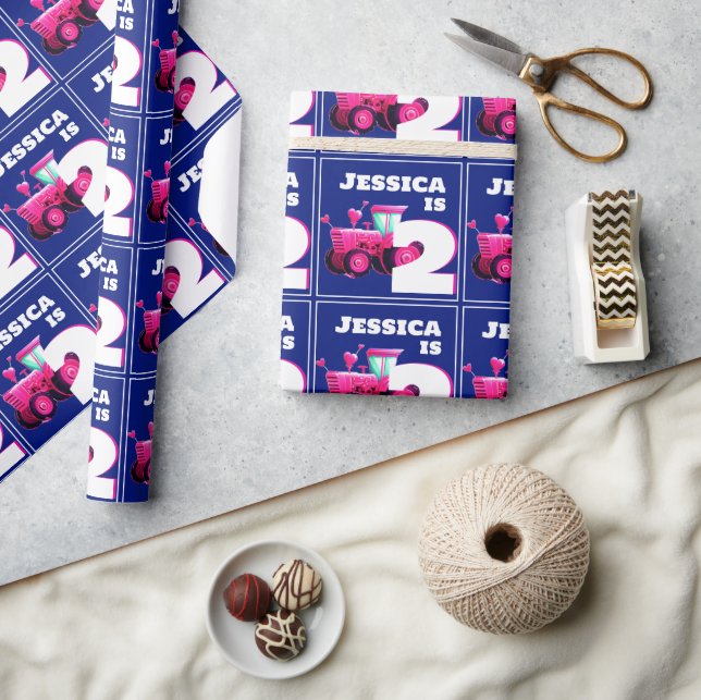 Pink Tractor Birthday  Wrapping Paper (Crafts)