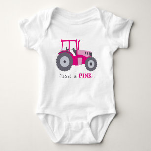 Pink tractor illustration for infants baby bodysuit