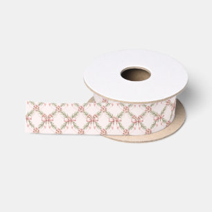 Pink Traditional Christmas Ribbon Trellis Satin Ribbon