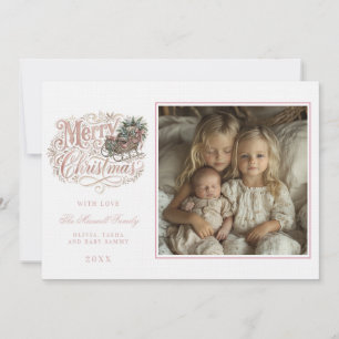 Pink Traditional Christmas Sleigh Pinkmas Photo Invitation