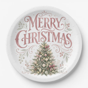 Pink Traditional Christmas Tree Pinkmas Paper Plate