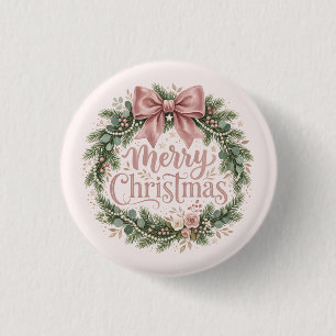 Pink Traditional Christmas Wreath Pinkmas 3 Cm Round Badge