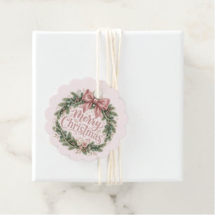 Pink Traditional Christmas Wreath Pinkmas Favour Tags