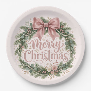Pink Traditional Christmas Wreath Pinkmas Paper Plate