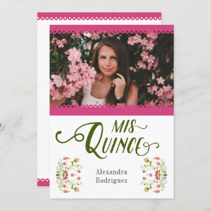 Pink Traditional Mexican Floral Photo Quinceanera Invitation
