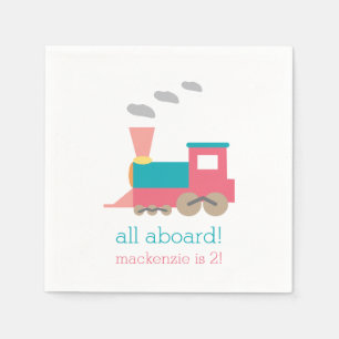 Pink Train Birthday Party Personalised Napkin