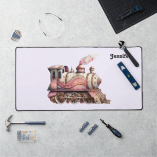 Pink Train Engine Vintage Steampunk Style Desk Mat