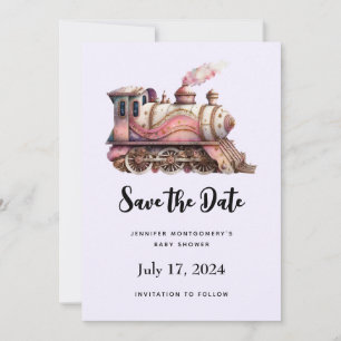 Pink Train Engine Vintage Steampunk Style Save The Date