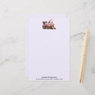 Pink Train Engine Vintage Steampunk Style Stationery