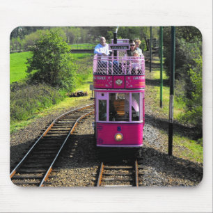 Pink tram at passing place mouse pad