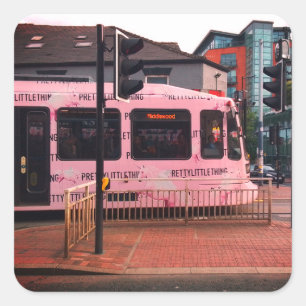 Pink tram square sticker