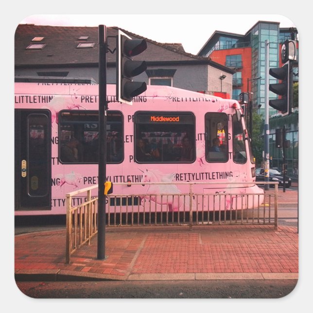 Pink tram square sticker (Front)