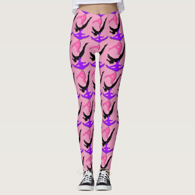 Pink Trampoline Gymnastics design pattern leggings (Front)