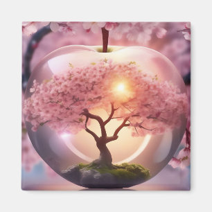 Pink Translucent Apple With Apple Tree Scene, Magnet