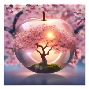 Pink Translucent Apple With Apple Tree Scene, Photo Print