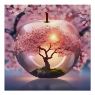 Pink Translucent Apple With Apple Tree Scene, Poster