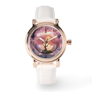 Pink Translucent Apple With Apple Tree Scene, Watch