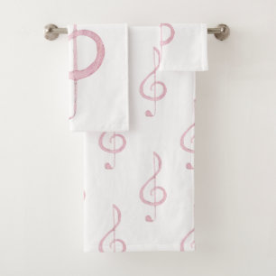 Pink Treble Clef Bath Towel Set