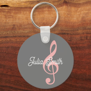 pink treble clef musical note with name key ring