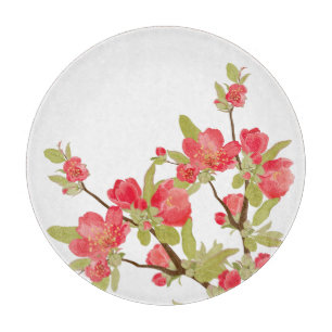 Pink Tree Blossoms Glass Cutting Board