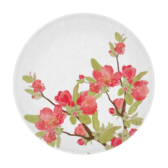 Pink Tree Blossoms Glass Cutting Board (Front)