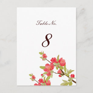 Pink Tree Blossoms Wedding Table Number Cards