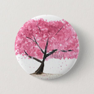 Pink tree cherry blossom 6 cm round badge