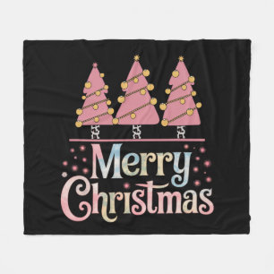 Pink Tree Christmas Holiday Winter Girl Fleece Blanket