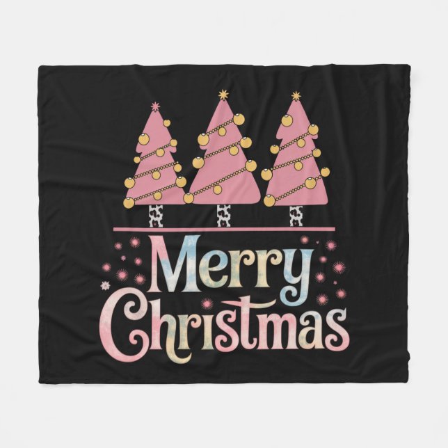 Pink Tree Christmas Holiday Winter Girl  Fleece Blanket (Front (Horizontal))