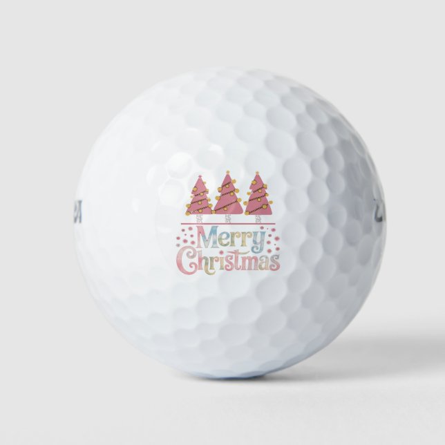 Pink Tree Christmas Holiday Winter Girl  Golf Balls (Front)