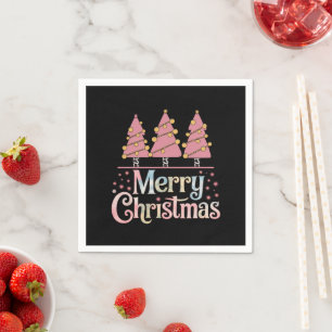 Pink Tree Christmas Holiday Winter Girl  Napkin