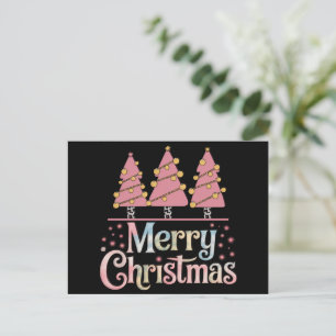 Pink Tree Christmas Holiday Winter Girl Postcard