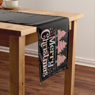 Pink Tree Christmas Holiday Winter Girl Short Table Runner