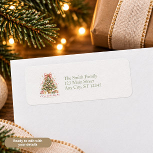 Pink Tree Christmas Religious Return Address Label