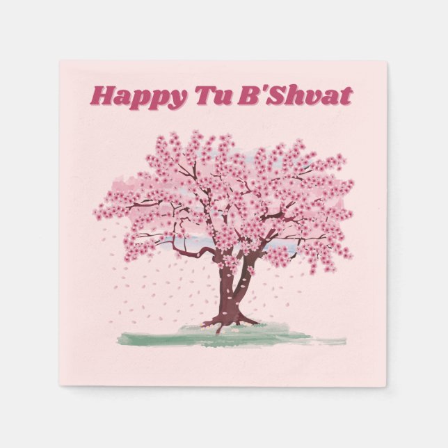 Pink Tree Happy Tu B'shvat  Napkin (Front)