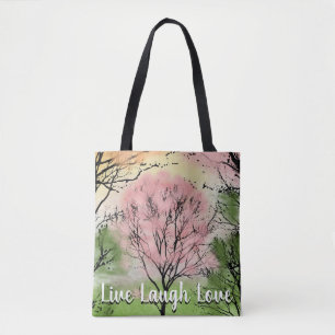 Pink Tree Live Laugh Love Tote Bag
