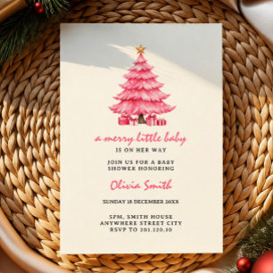 Pink tree merry little baby girl shower invitation