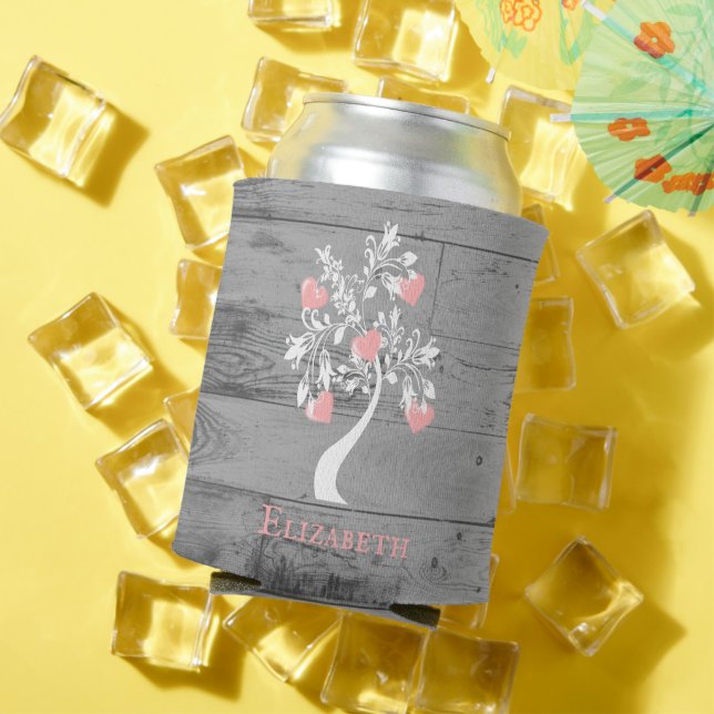 Pink Tree of Hearts Personalised Can Cooler (In Situ Summer)