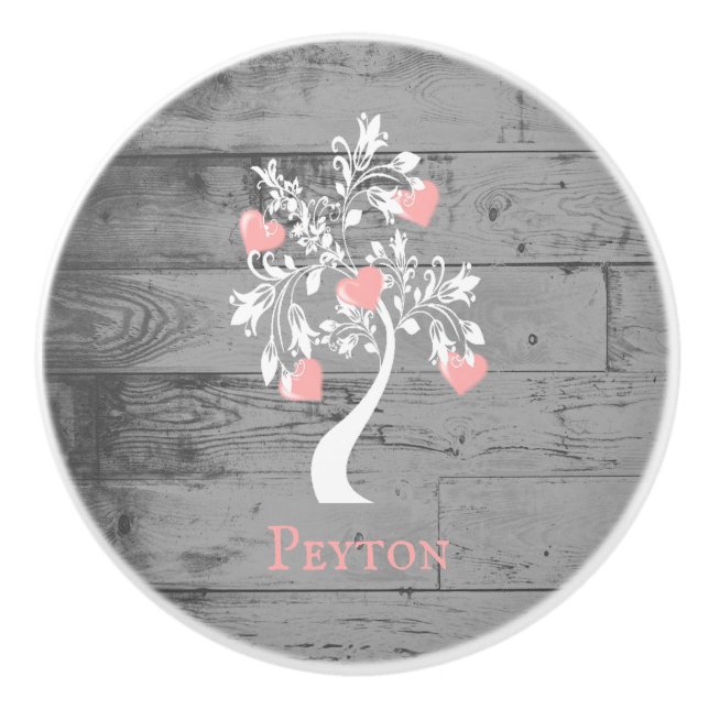 Pink Tree of Hearts Personalised Ceramic Knob (Front)