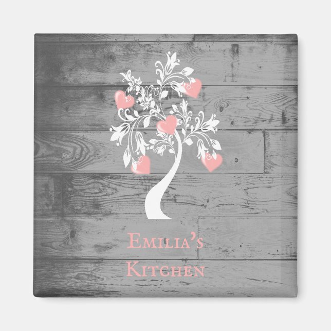 Pink Tree of Hearts Personalised Magnet (Front)