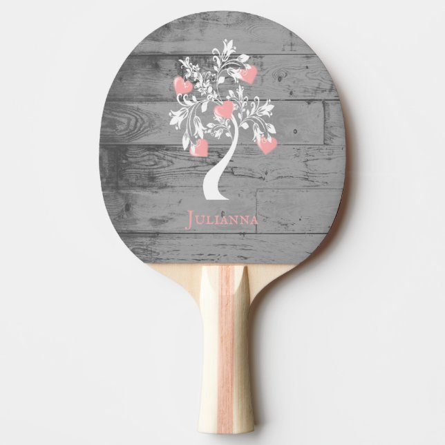Pink Tree of Hearts Personalised Ping Pong Paddle (Front)